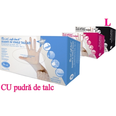 Manusi vinil CU pudra 100buc L - ROIAL Manusi vinil CU pudra 100buc L - ROIAL